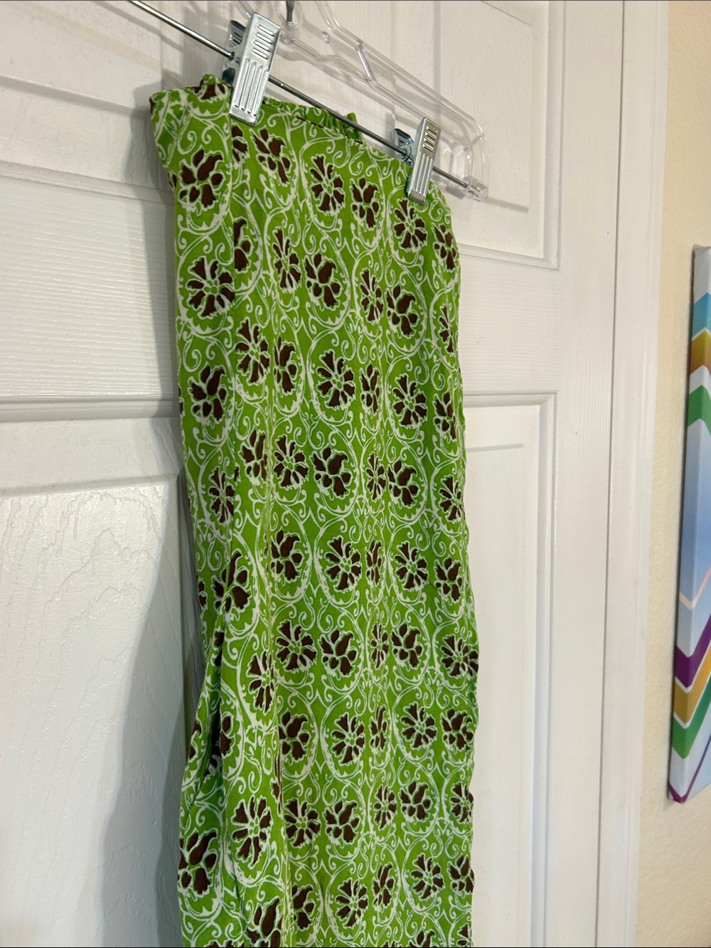 Zara Green & Brown Floral Medallion Print Wide Leg Flowy Pants - Small - Picture 6 of 7